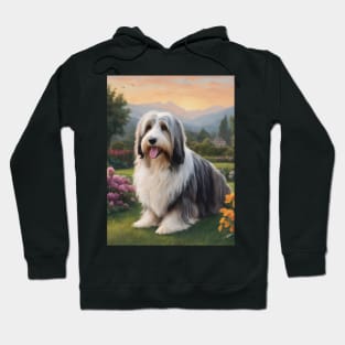 Cute Bearded Collie In Garden Art Painting Hoodie